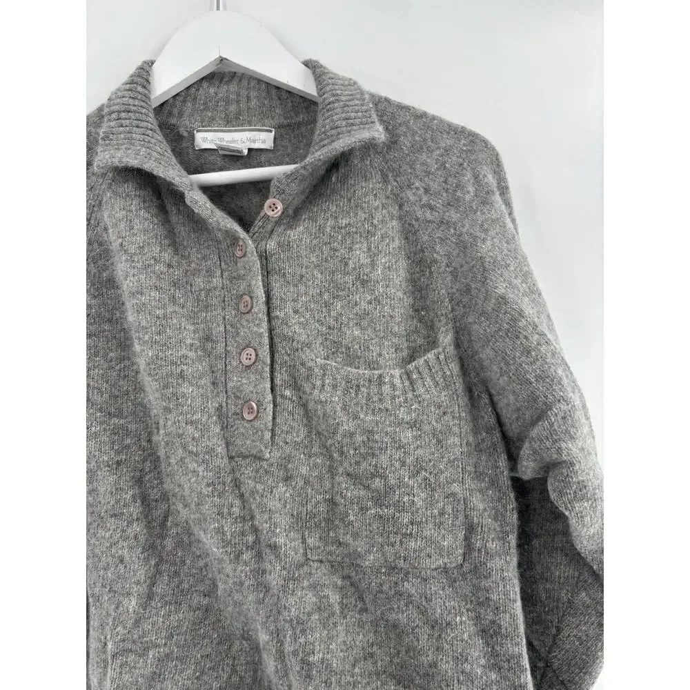 White Wheeler & Martha Sweater Womens Medium Gray Wool Rabbit Hair 1/4 Button